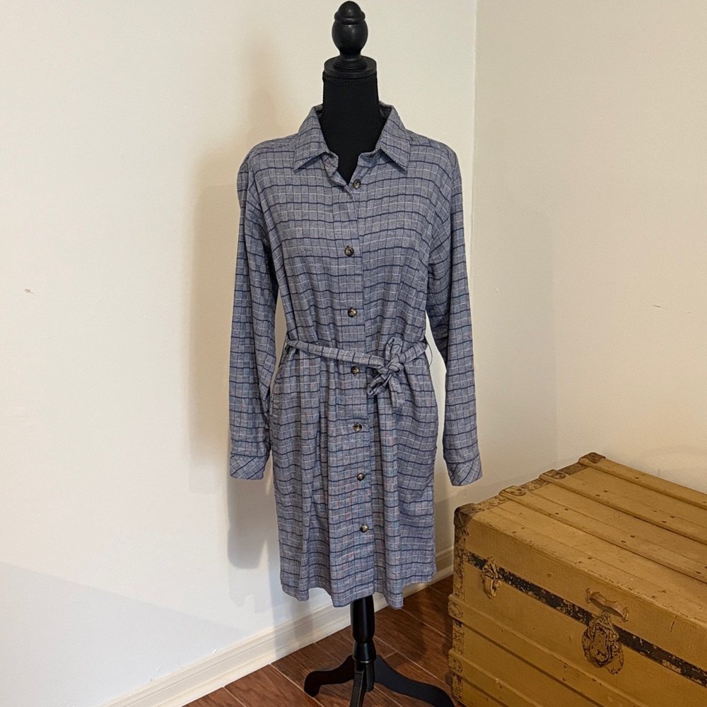 Blue Plaid Shirt Dress